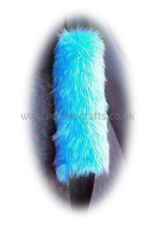 Fuzzy Turquoise Teal faux fur shoulder pad for guitar strap, bag strap, seatbelt