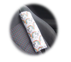 Magical Unicorn and Rainbow cotton seatbelt pads 1 pair Poppys Crafts