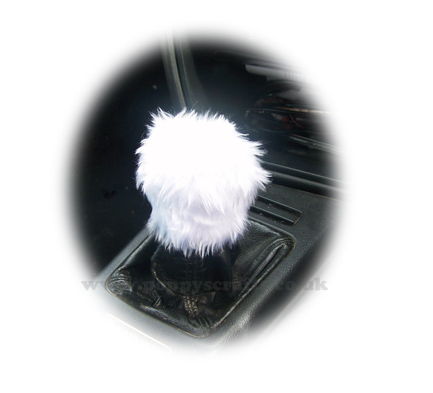 Pretty White fuzzy faux fur Gear knob stick shift cover Poppys Crafts