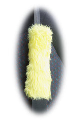 Sunshine Yellow Car Steering wheel cover & matching fuzzy faux fur seatbelt pad set Poppys Crafts