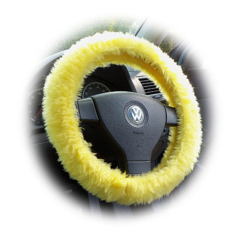 Sunshine Yellow fuzzy faux fur car steering wheel cover