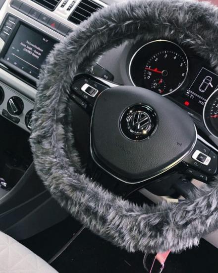 Dark Grey fuzzy steering wheel cover